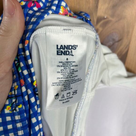 Lands End Blue Gingham Floral Swim Tankini Top Women's 8 Beachy Botanical Check - Picture 9 of 10
